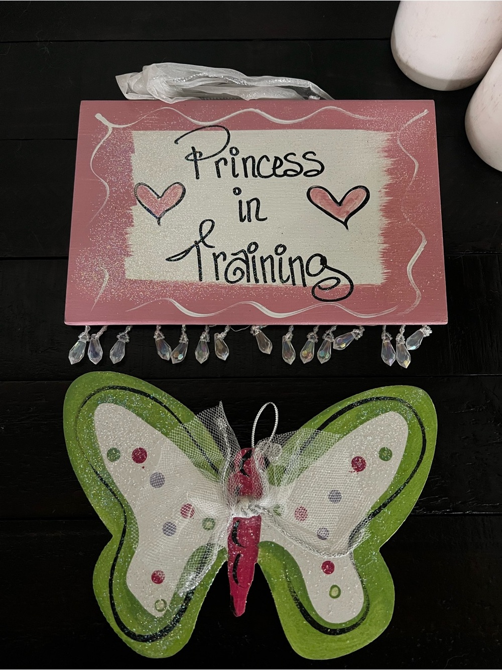 Princess in Training Pink Wall Sign with Green Butterfly Accent